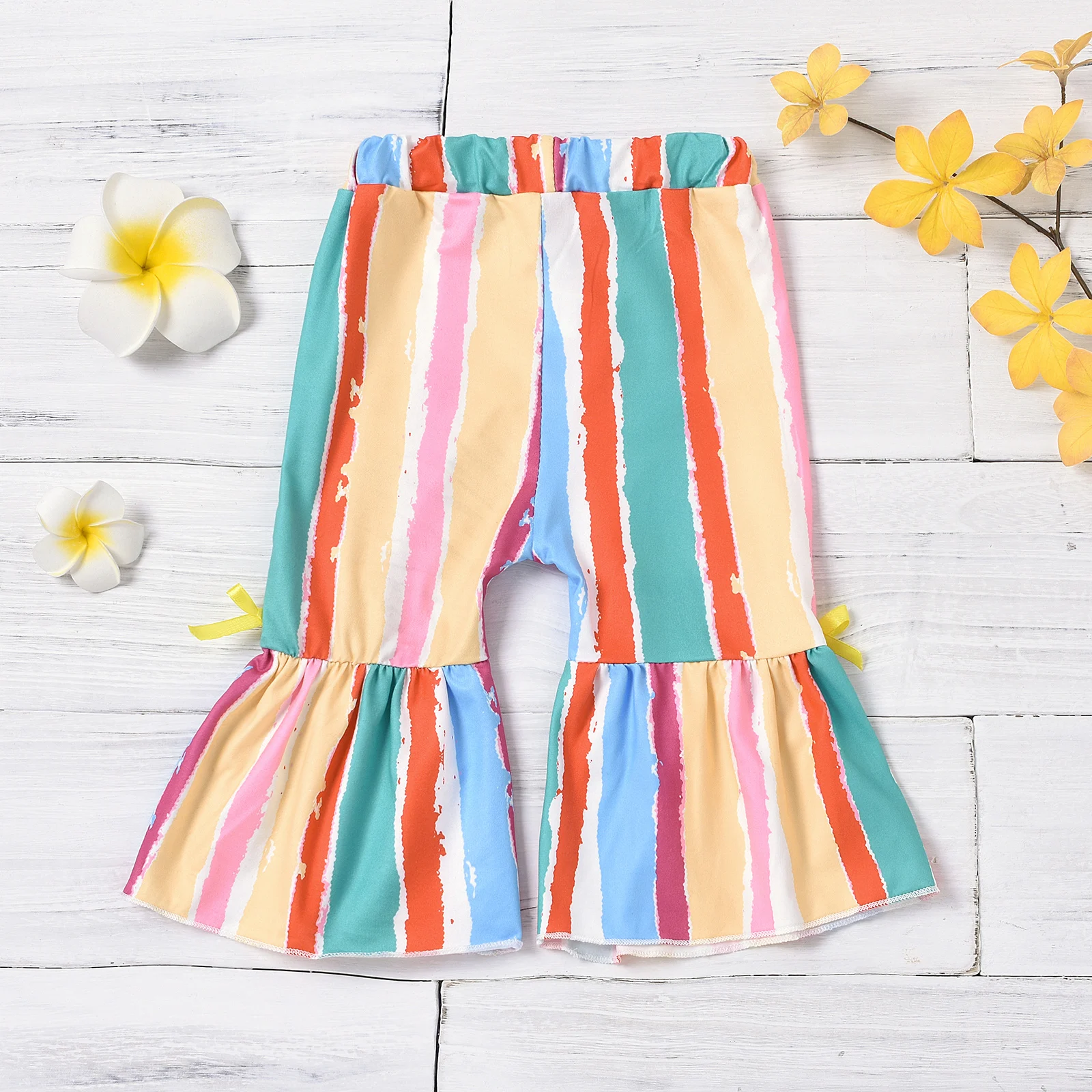 

2021 New Spring 0-18M Baby Girl Colorful Striped Flared Pants Side Bows Fashion Outfit Elastic Waist Toddler Infant Clothes