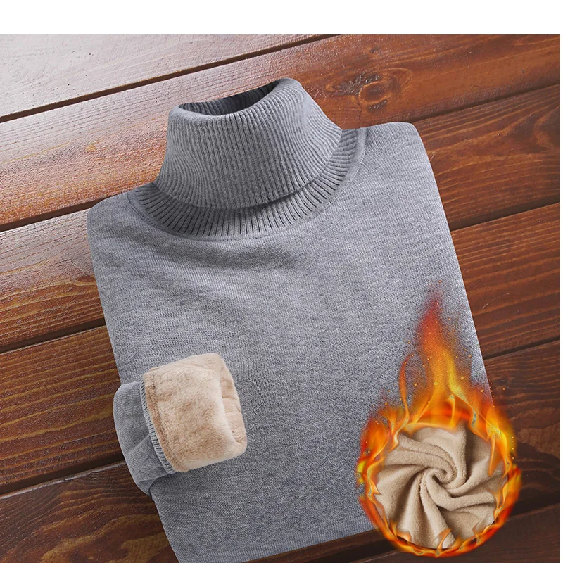 Мужской Однотонный свитер с высоким воротником утепленный хлопковый в Корейском