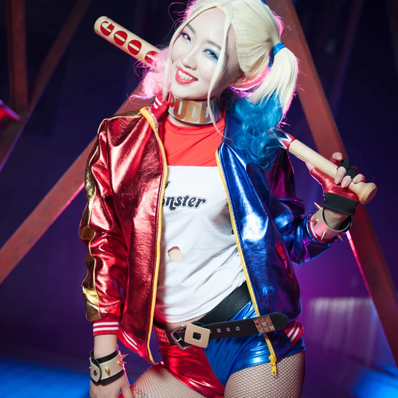 New Harley Quinn Cosplay Costumes Adult Women Men  Purim Coats Femme Jacket Chamarras De Batman Para Mujer Suit with Wig Gloves