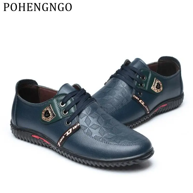 

2019 Autumn new Genuine leather men's casual shoes lace-up fashion men's business office shoes adult soft leather Sports Flats
