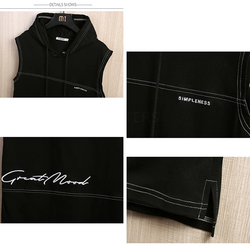 

TFETTERS Young Fashion Tank Top Summer Pure Cotton Men Vests Clothes Solid Color Hooded Sleeveless Embroidered Sports Tank Tops