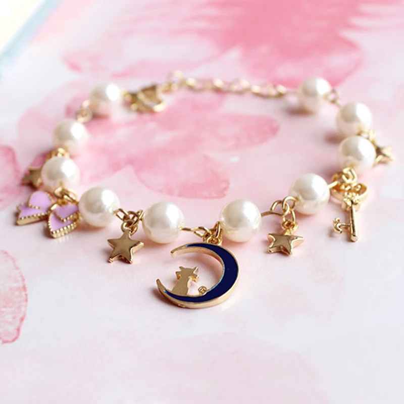 2020 Sailor Moon Bracelet Blue Sweet Romantic Pink Bow Pendant Accessories Cute Girl Jewelry | Украшения и аксессуары
