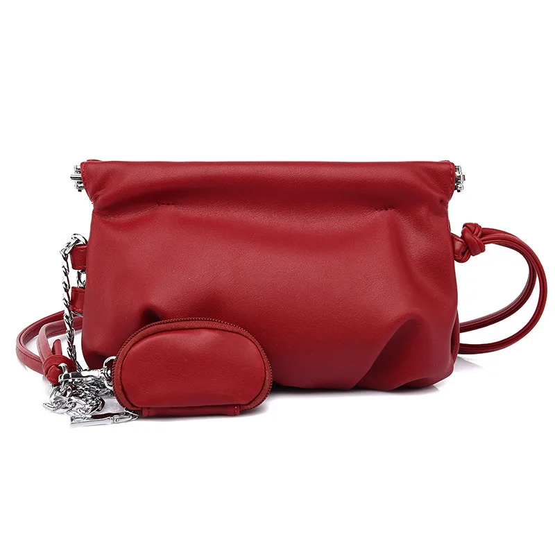 

FIRMRANCH Women's 2021 Summer New Luxury Pure Color Clip Soft PU Leather Designer Chain Shoulder Crossbody Bag With Coin Purse