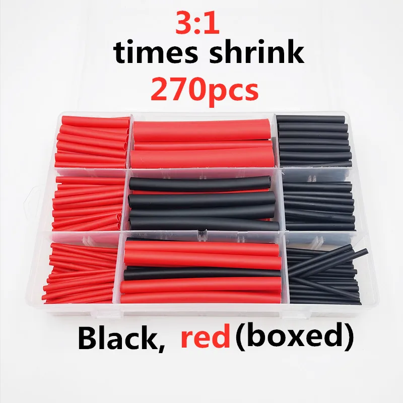 

270Pcs 3: 1 red and black heat shrinkable tube, double wall tube with glue, cable sleeve tube set, 6 size set shrinkable tube