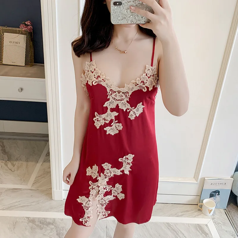 Весенний женский атласный шелковый халат и платье наборы Сексуальная кружевная