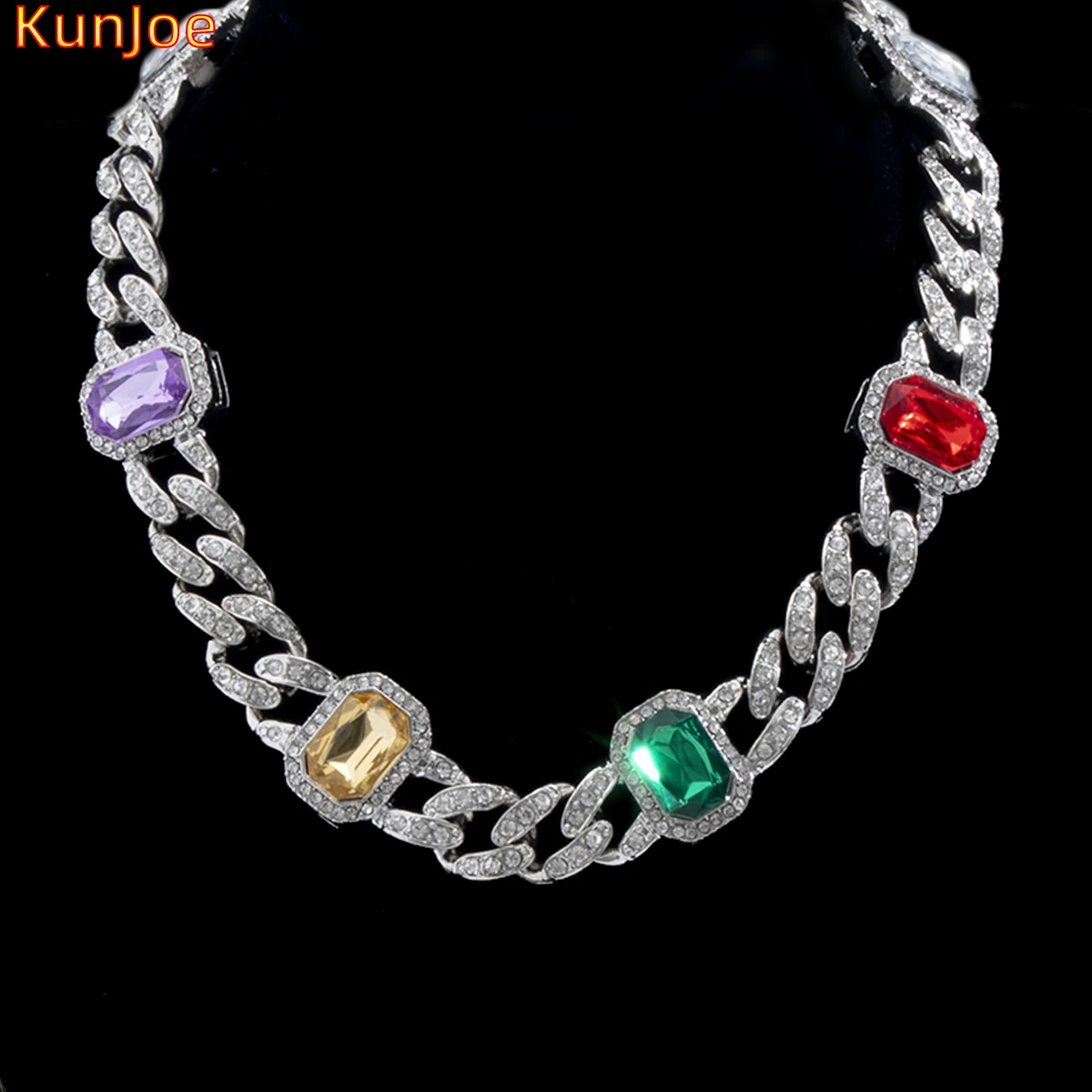 

KunJoe Square Crystal Geometric Design Choker Women Vintage Punk Shiny Rhinestone Necklace Hip Hop Jewelry Chain Birthday Gift