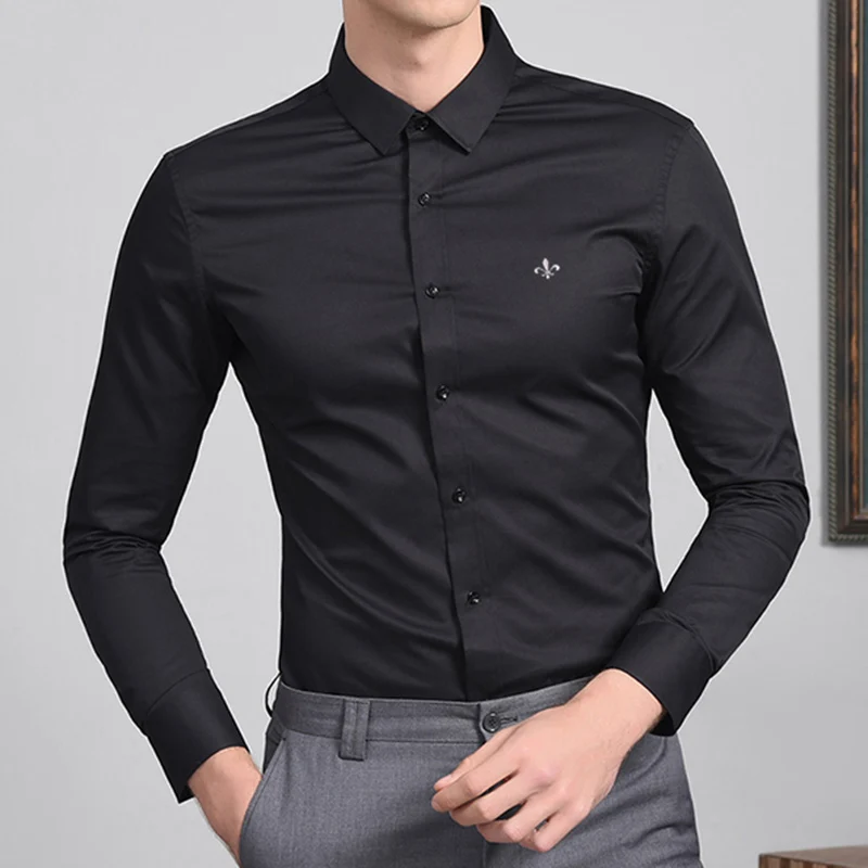 Глажка Camisa Social Masculina модная блузка Dudalina с длинным рукавом Slim Fit рубашка мужская одежда вышивка белый мужской - Цвет: DCZ1901-BLACK