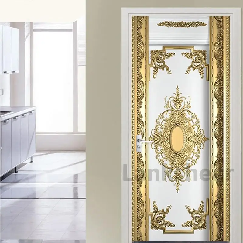 Самоклеящаяся дверная наклейка в европейском стиле роскошные золотые резьбовые