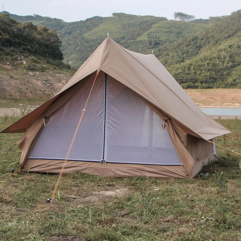 Verkauf Hohe Qualität 205*155*125CM 2 Person Verwenden Baumwolle Hütte Doppel Kleine Zimmer Zelte Im Freien Wasserdichte Aluminium Legierung Camping Zelt