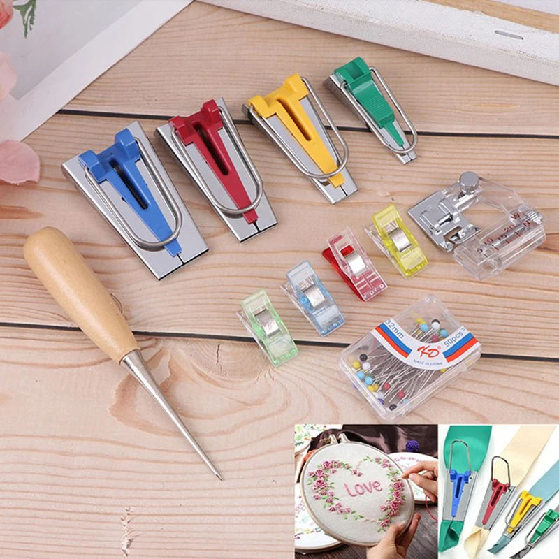 

1set Durable Sewing Tool New Fabric Bias Binding Tape Maker Kit Binder Foot Clip