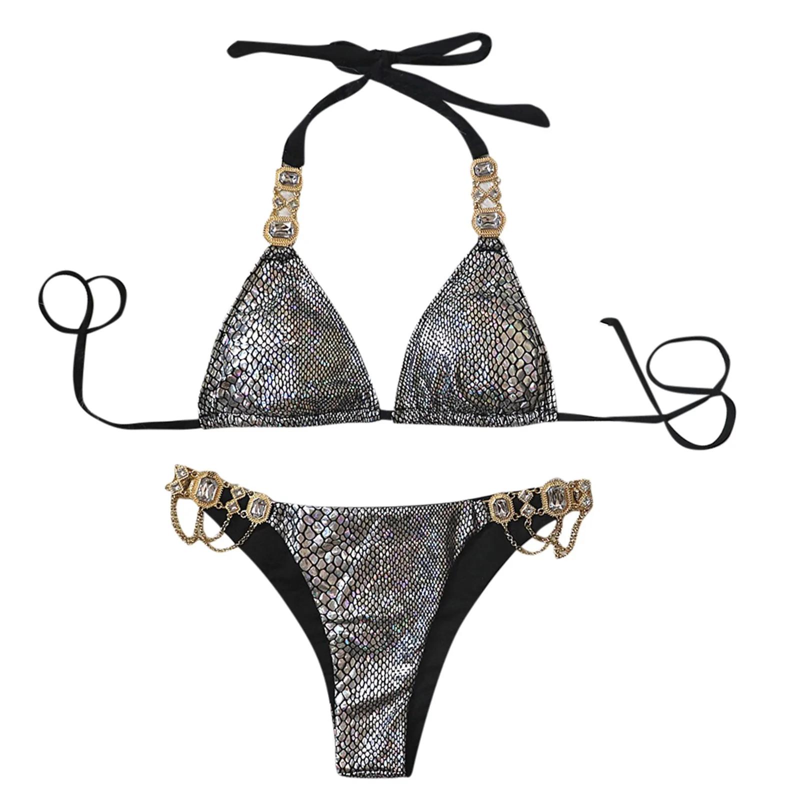 Женский купальник бикини 2022 комплект с украшением из стразов и пряжкой пуш-ап