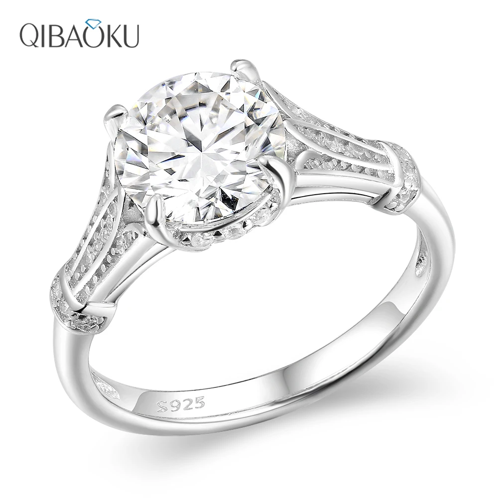 

Vintage Style S925 Sterling Silver Wedding Ring 6.5mm Moissanite Diamond Engagement Ring Round Solitaire Ring for Women