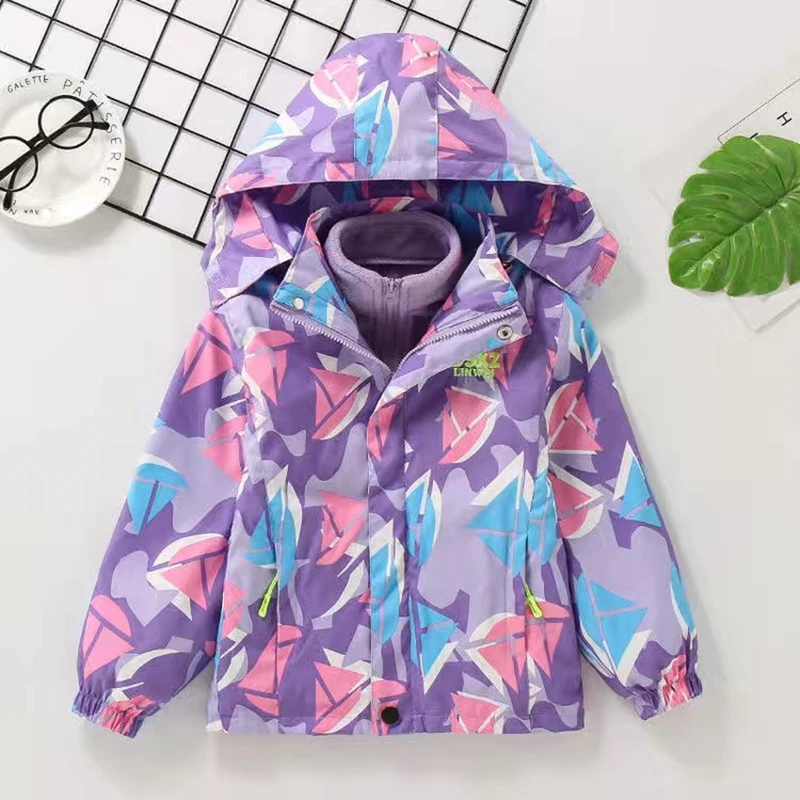 

Autumn Winter Warm Jacket for girls Detachable 2 PCS Windproof Waterproof Outdoor Coats Kids Chothes Teens Children's outerwear