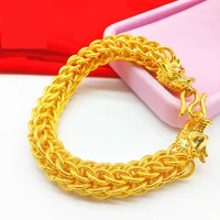 thick mens bracelet yellow gold filled punk hip hop dragon head bracelet chain