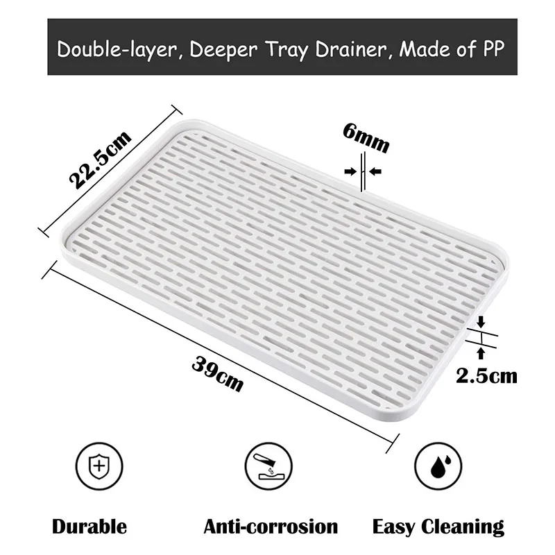 

Drainer with Drip Tray, Dish Drain Board Mat Big,Water Drip Tray Holder for Fruit Cup Mug Utensil Bathroom Accessories