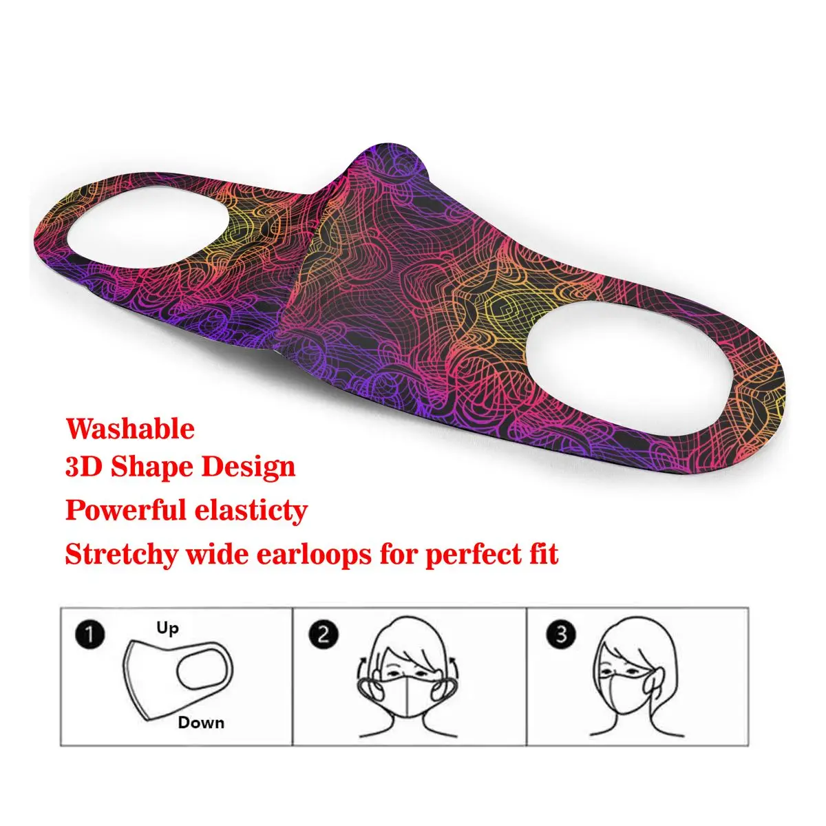 

Washable Earloop Mask 3D Psychedelic Abstract Trippy Colorful Fractal Cycling Anti Dust Mouth Face Care Respirator for Summer