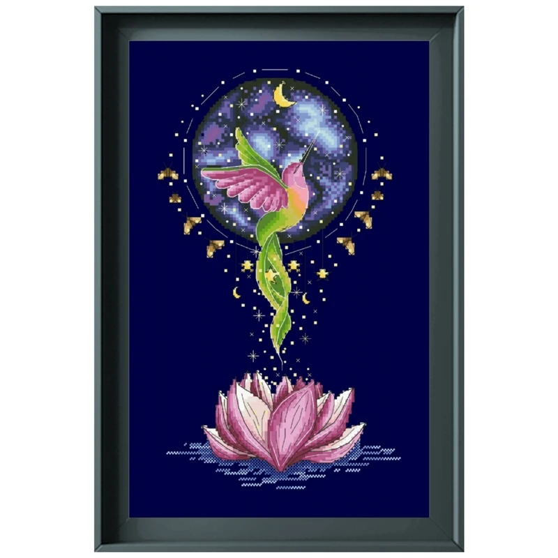 Набор для вышивки крестиком Колибри лотоса 14ct 11ct темно-синяя ткань хлопок шелк