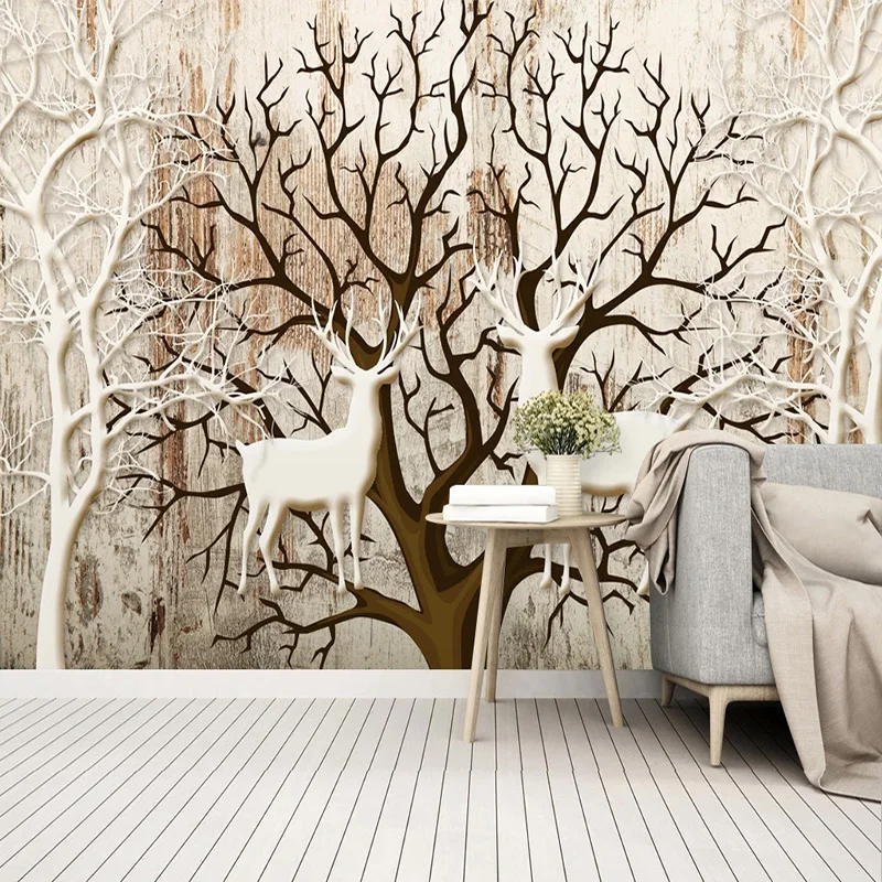 Пользовательские 3D обои современные стерео Releif лес Лось фрески Гостиная ТВ диван