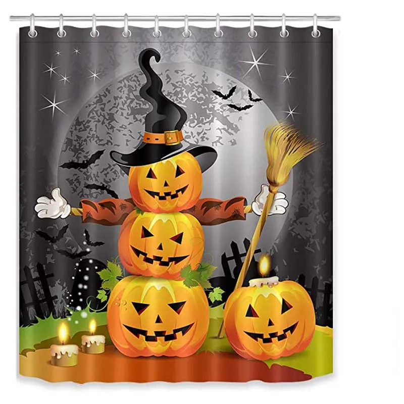 

Занавеска для душа с тыквами на Хэллоуин, Волшебная Шляпа, привидение, метла, занавеска для ванной комнаты вечерние, водонепроницаемая ткан...