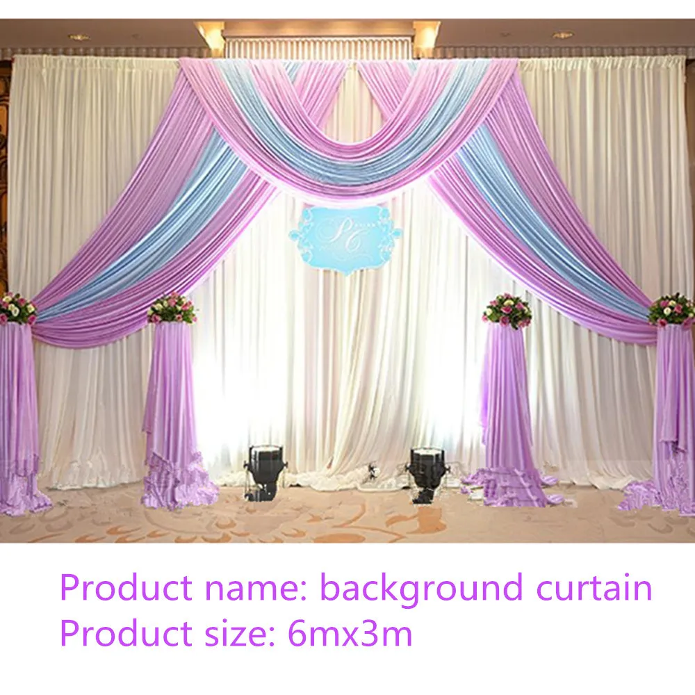 

3M*6M ice silk wedding backdrop curtain with swags Wedding Props Satin Drape pleated Wedding Stage Decorations Backdrops