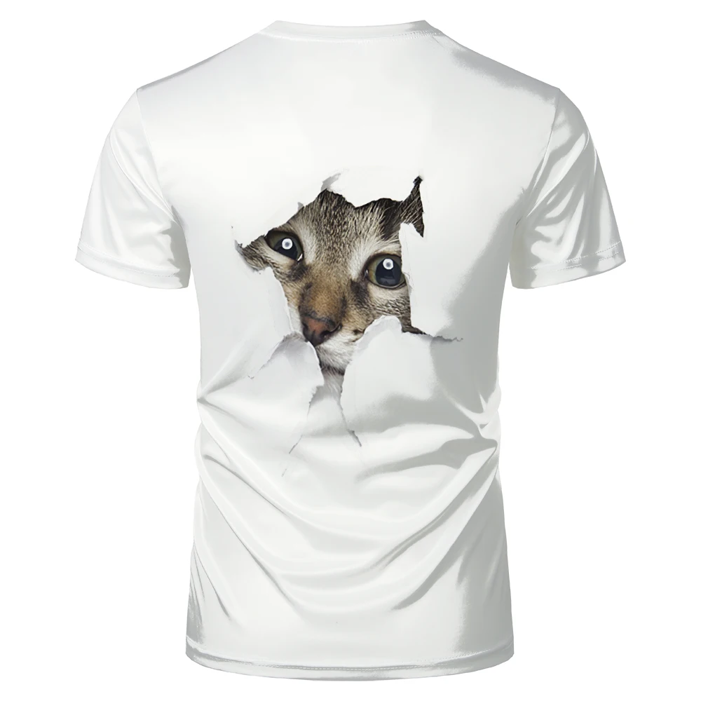

Polyester Breathable White Cat Pattern Printed T-Shirt Summer Street Alternative Clothing Funny personality Oversized T-shirts