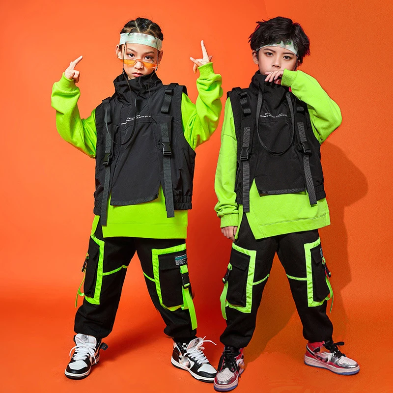 

Детские танцевальные костюмы в стиле хип-хоп для детей, Топ с длинным рукавом, штаны в стиле хип-хоп, одежда для рейва, костюмы для джазовых представлений, уличная одежда DN7941