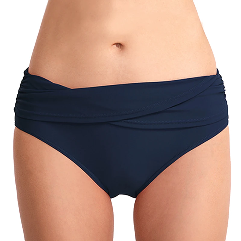 

Vintage Women's Swim Trunks Mid Waist Swimwear Classic Sports Pants Bikini Bottom Solid Swimwear Briefs 5 Colors S M L XL