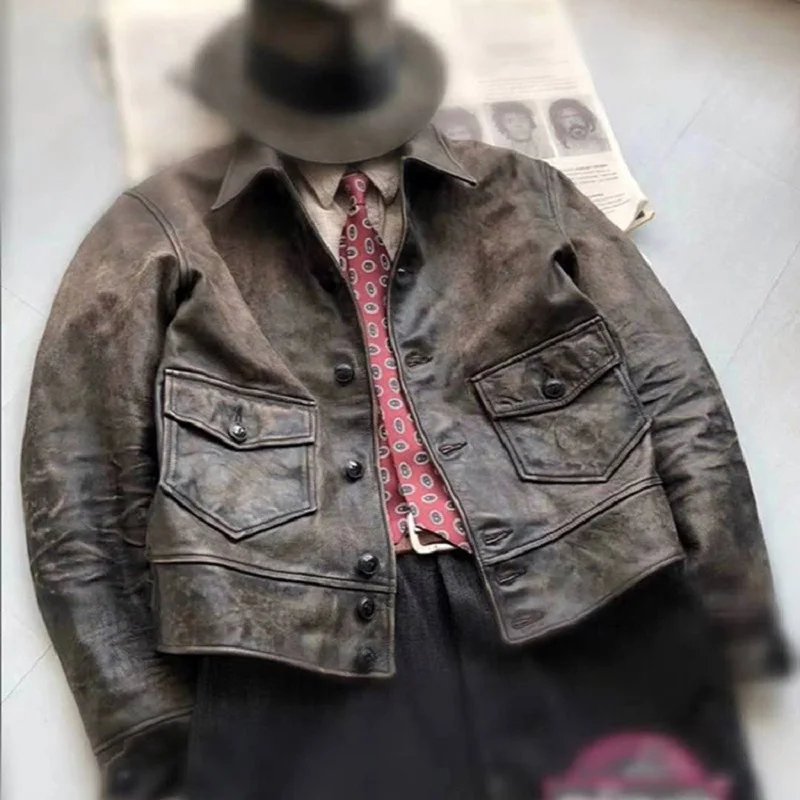 

Western Vintage Top Coat Men's Lapel And Horn Button Fashionable Urban Motorcycle Jacket