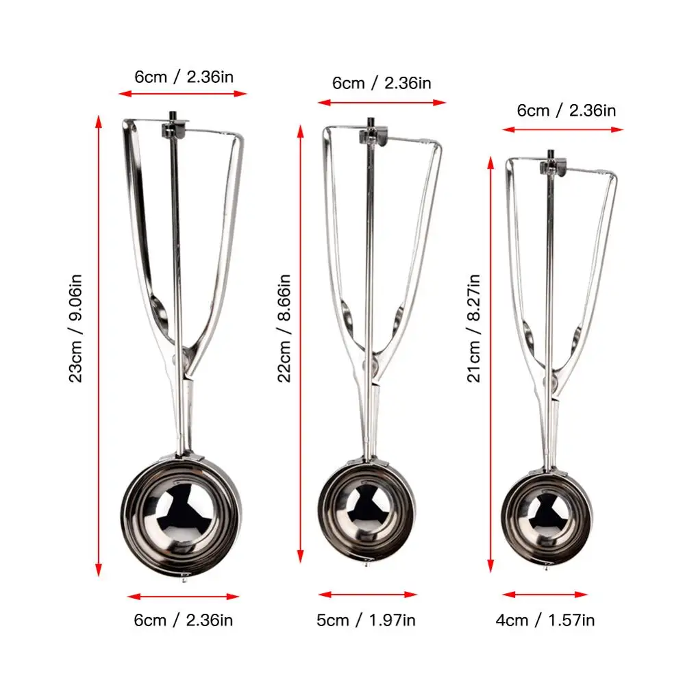 

4/5/ 6cm boxed kitchen high quality stainless steel ice cream spoon three-piece fruit dug ball mashed potato spoon new wholesale