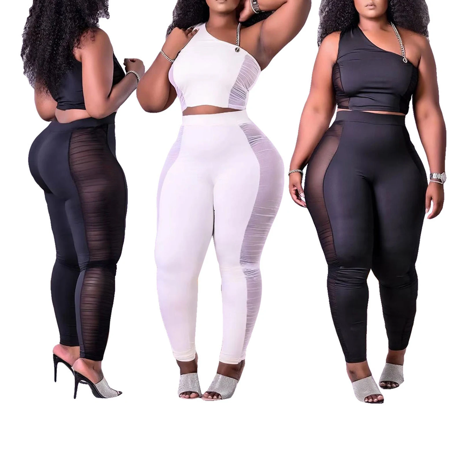 

Women's Yoga sets Summer Solid Color One Shoulder Sleeveless Crop Tops+ Long Pants for Ladies Sports Suit