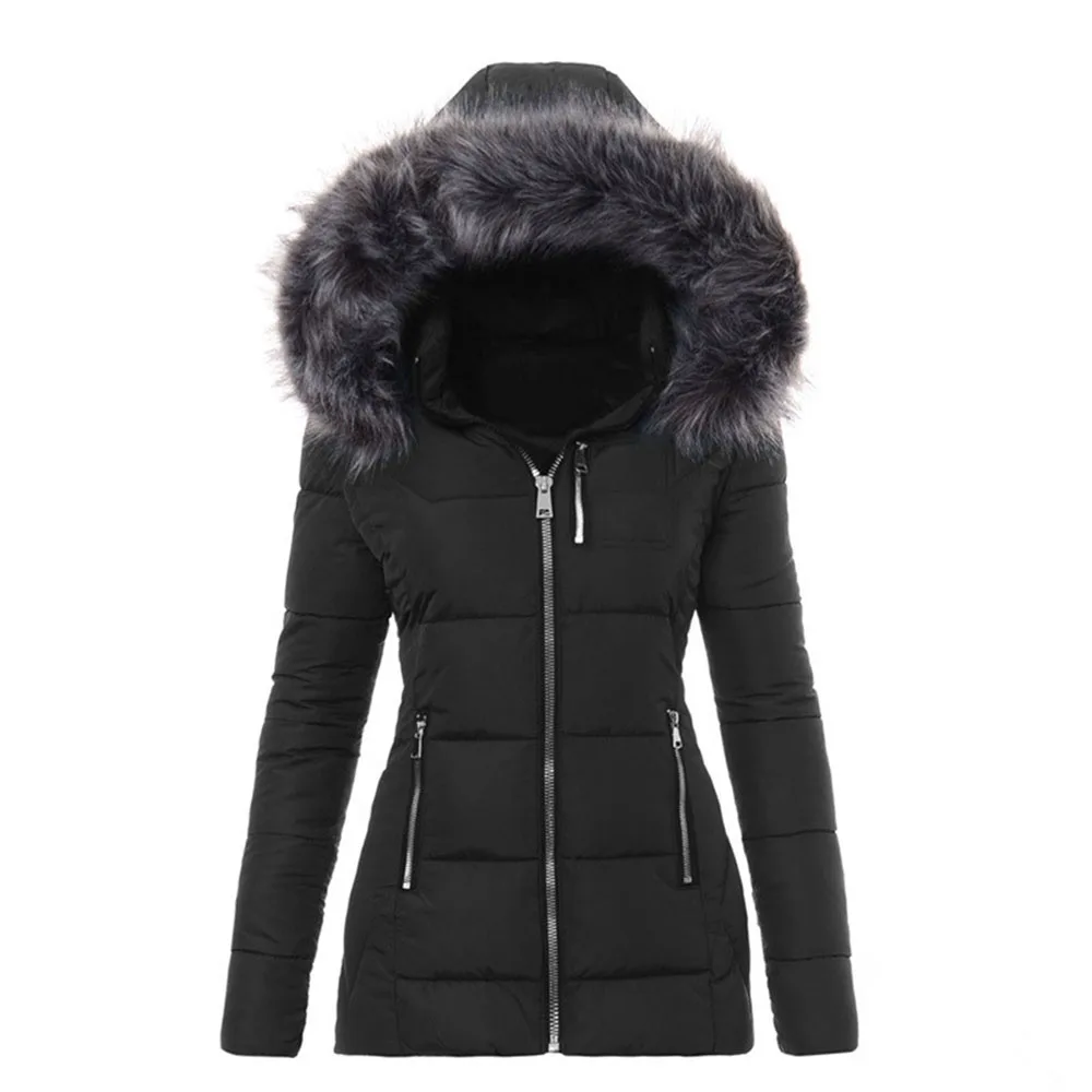 

Cotton Padded Jacket Winter Woman Black Outerwear Coats Casual Autumn Zipper Long Sleeve Slim Overcoats Female New Fashion