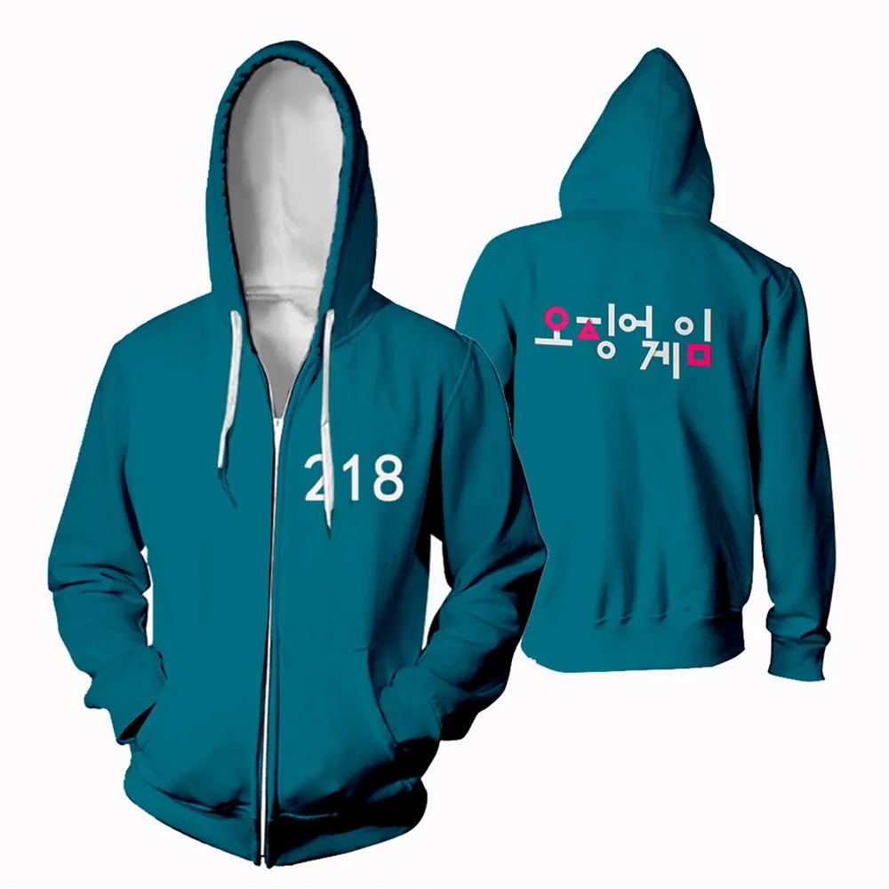 

Squid Game 3D printed Zipper Sweatshirt Park Hae Soo Korean Drama Same Number 218 Sportswear Hoodie Autumn Men's Coat