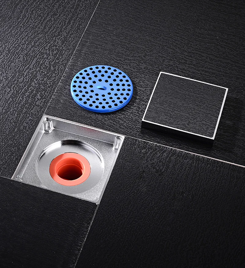 Однотонный латунный квадратный напольный слив с защитой от запаха для душа