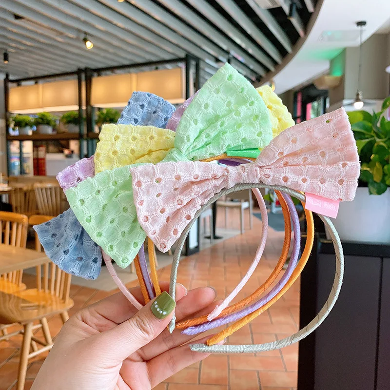 

Простой тканевый бант для девочек, повязка на голову с милым свежим ажурным узором, детские головные уборы для детей, модные аксессуары для ...