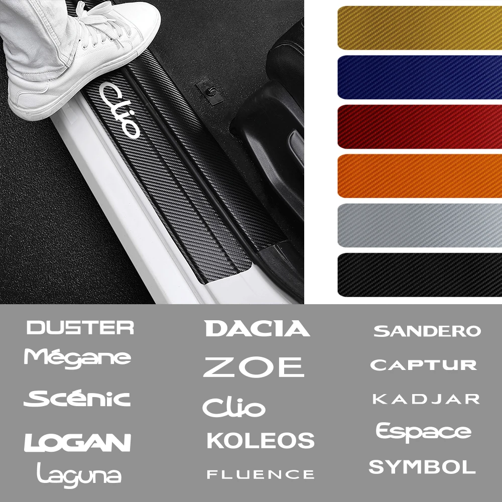 

4pcs Carbon Fiber Car Door Sill Protector Threshold Stickers Auto Accessories For Renault Clio Dacia Duster Megane Captur Logan