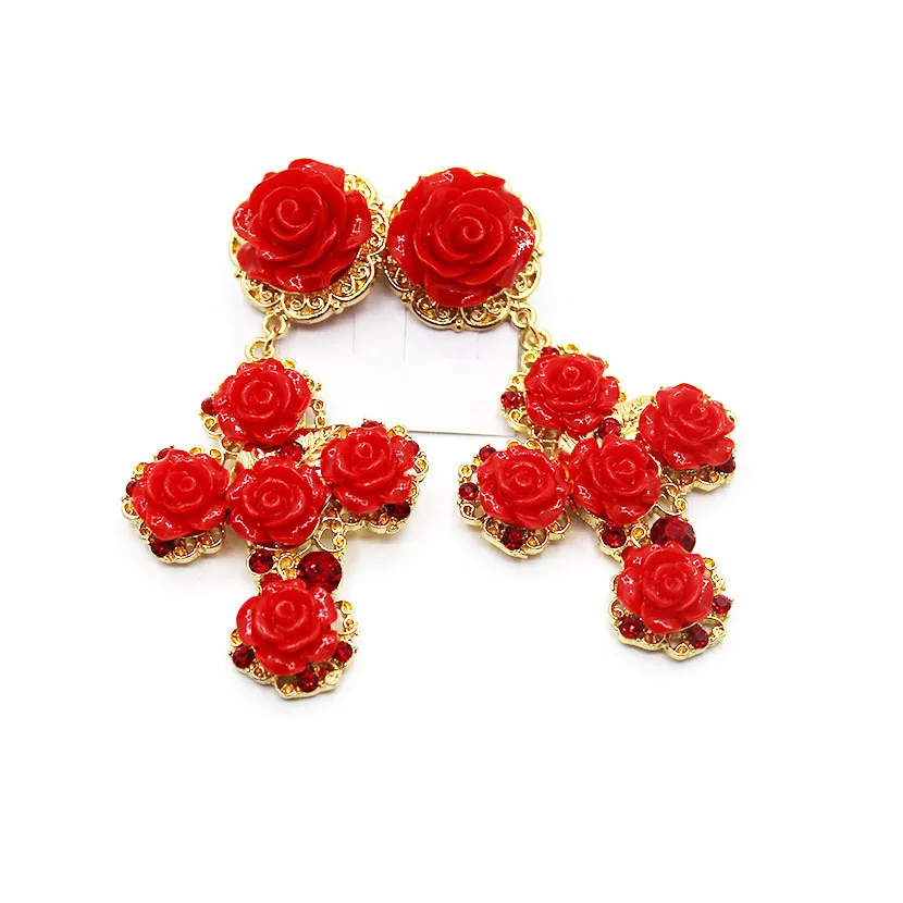 Женские серьги с красными цветами|Цепочки| |