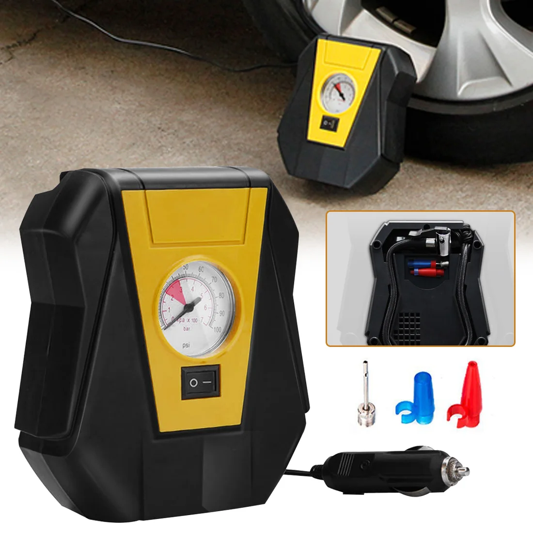 Портативный автомобильный воздушный компрессор цифровой насос для накачки шин 12
