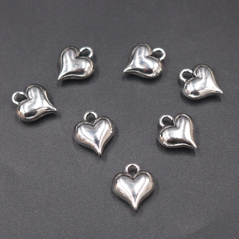 30pcs Silver Plated 3D Heart Pendants Retro Bracelet Necklace Metal Accessories DIY Charm Jewelry Crafts Making 13*11mm A135 | Украшения и