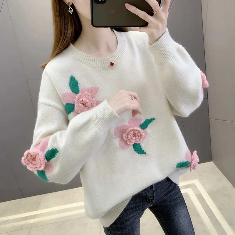 

Room 216122 [under No. 1, row 7] actual shooting flower round neck Pullover knitted sweater [3025] 59