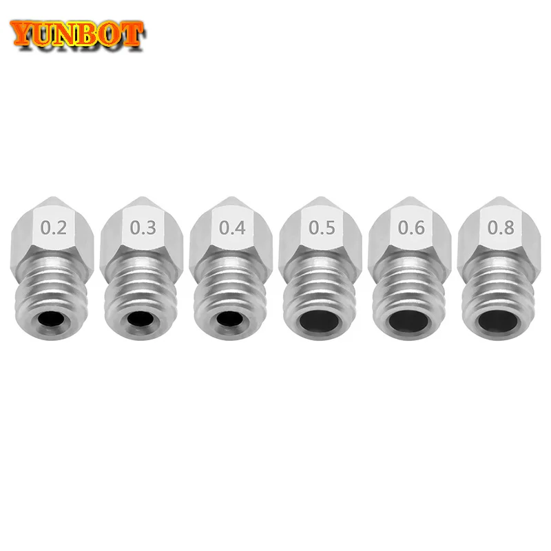 5PCS 3D Printer MK8 stainless steel M6 Nozzle 0.2/0.3/0.4/0.6/0.8/1mm Extruder Print Head For 3D Ender-3 Pro CR-10S Pro