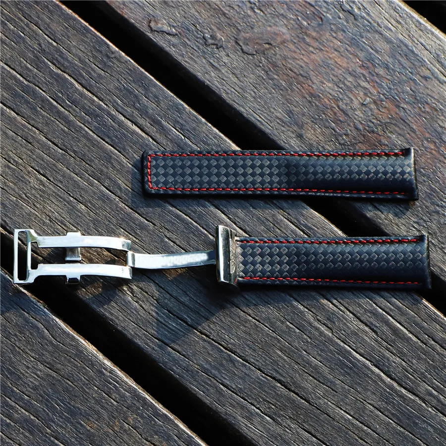 Ремешок из натуральной кожи для наручных часов 22 мм черный красный браслет с