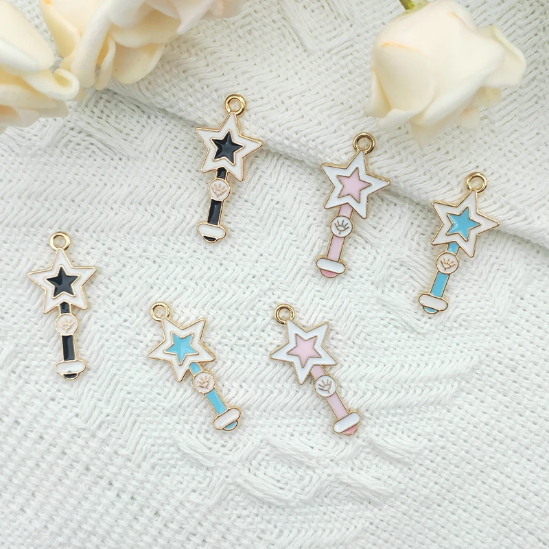 10pcs Alloy Enamel Charm Pendant Earrings Star Magic Wand Jewelry Accessories DIY Bracelet Necklace Pendant  Bracelet Charms