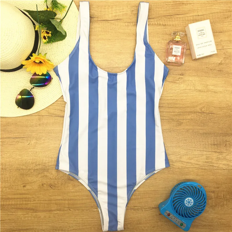 Монокини в синюю красную белую полоску купальник с высокой посадкой и вырезами