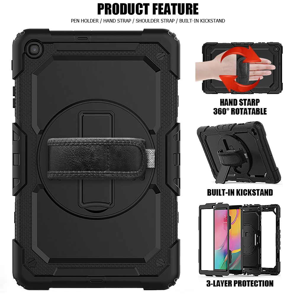 360 Вращающийся чехол для Samsung Galaxy Tab A 10,1 T510 T515 SM-T510 SM-515 чехол для планшета с ремешком на плечо+ ручка+ пленка