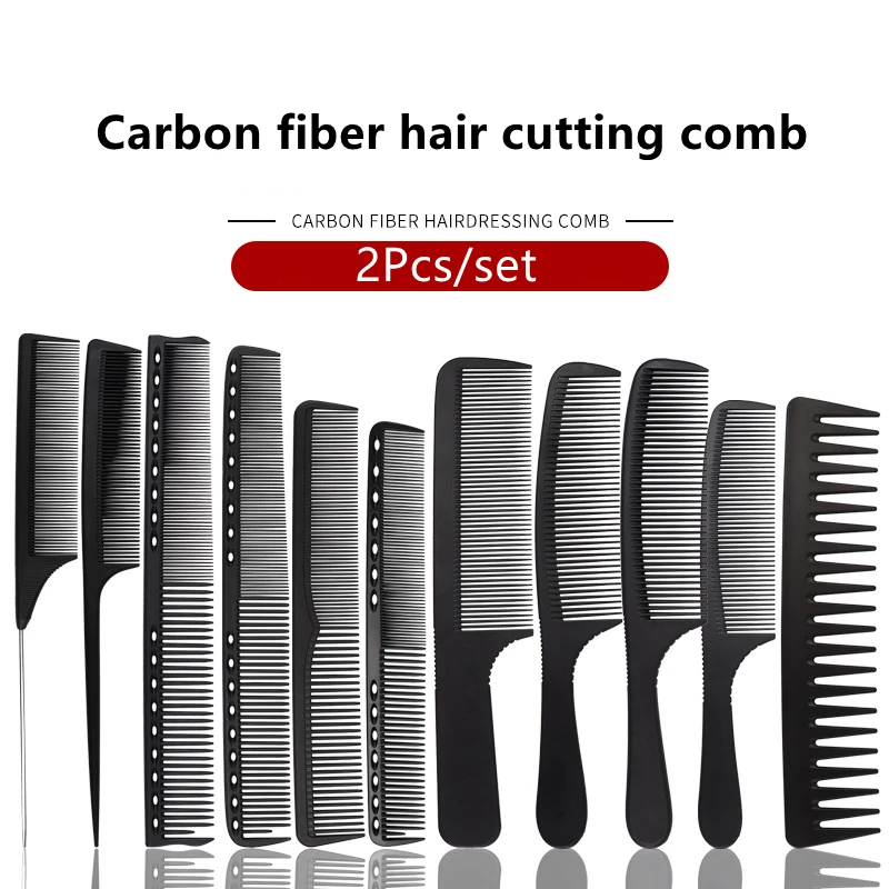 2Pc/set Hairdressing Comb Barber Shop Haircut Combs Black Dense Tooth Carbon Fiber Hairbrush Pro Style Tools Tip-tail Comb Y0513
