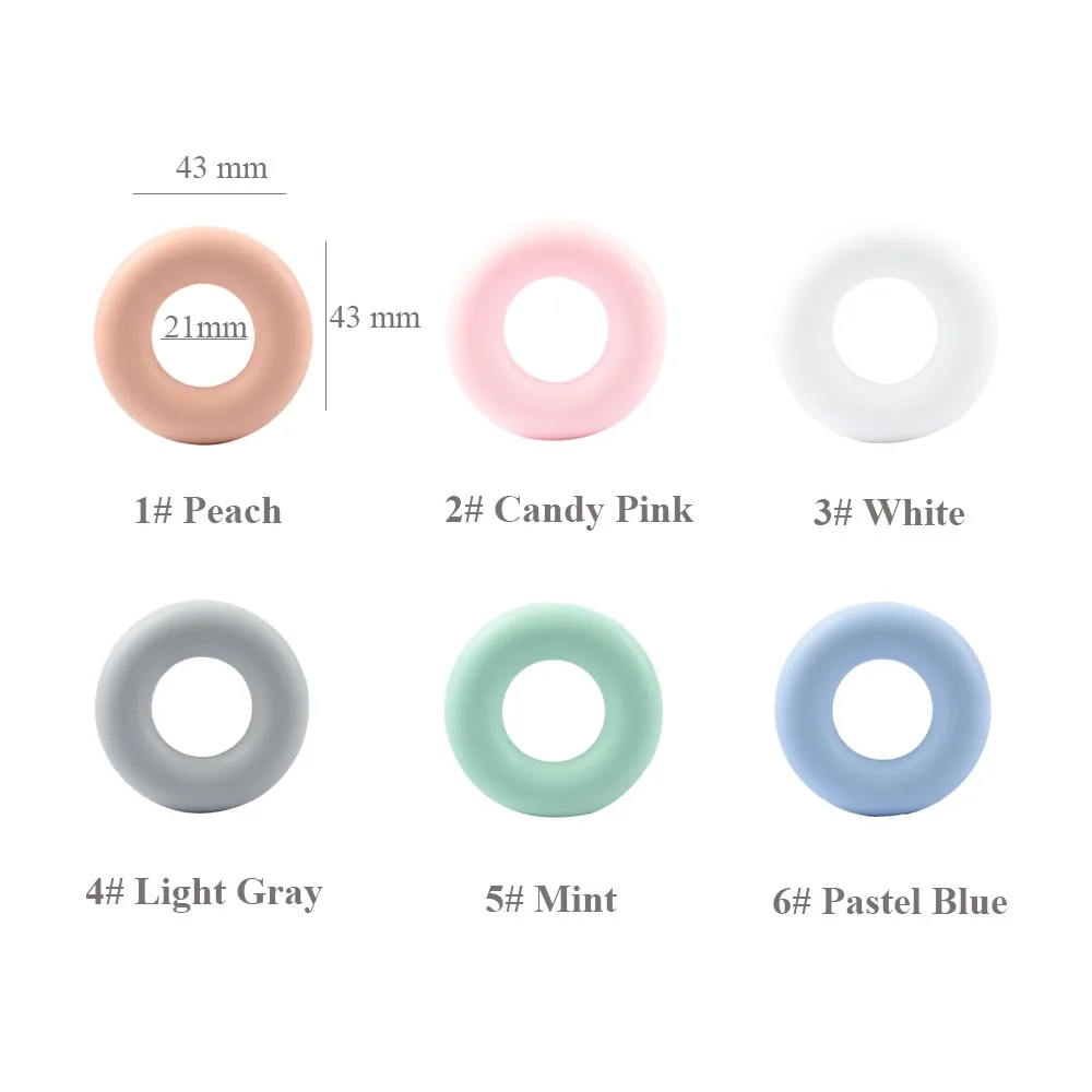 Donut redondo de silicona para dentici&oacute;n de beb&eacute;, collar de dentici&oacute;n de grado alimenticio de 43 MM, cuentas de silicona, 50/100 Uds.-0