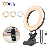 6 mini led selfie ring light with clamp mount dimmable photography ring lamp for video conference makeup youtube live usb plug
