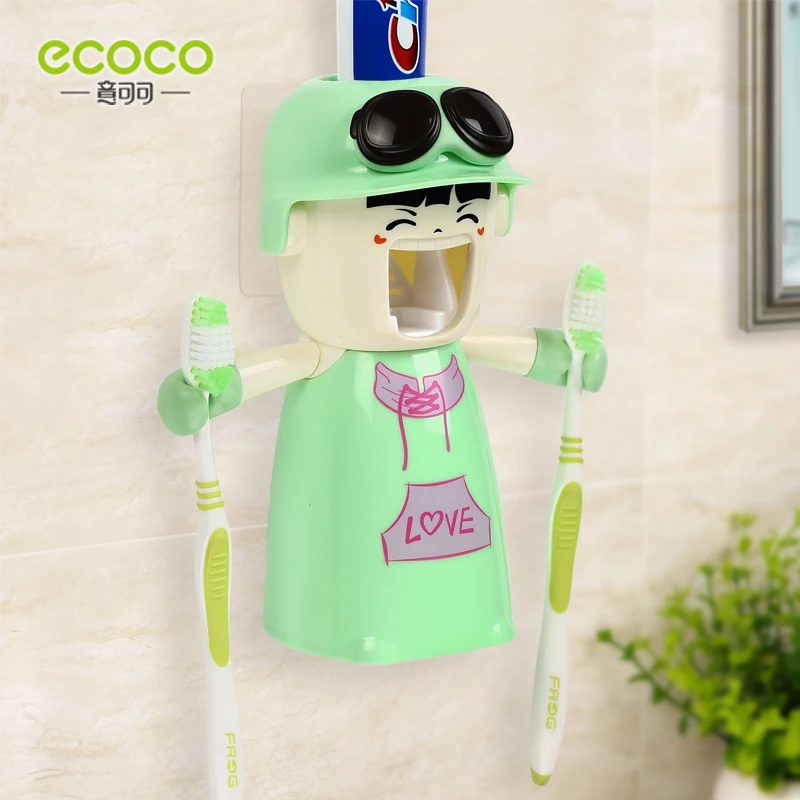 ecoco wall mount automatic cartoon toothpaste dispenser for girl kids bathroom accessories set toothbrush holder wall mount rack free global shipping