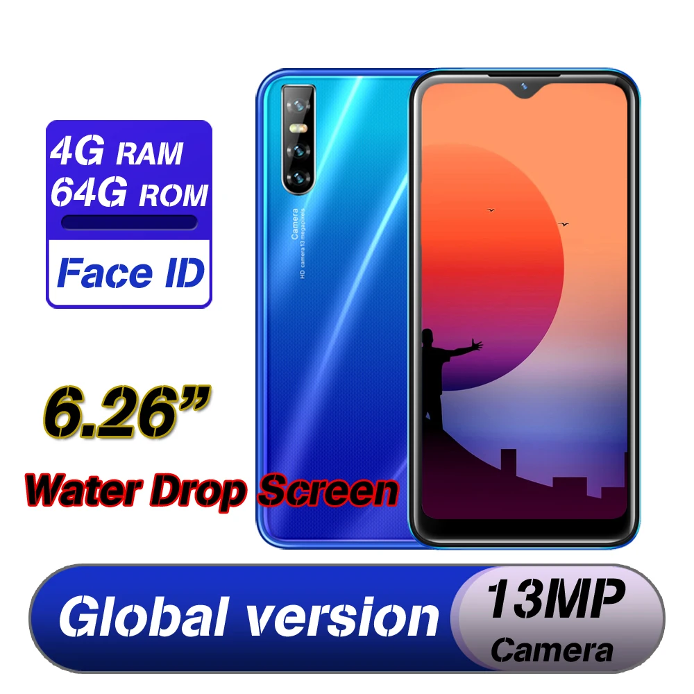 

M21 smartphones 6.26inch Face ID unlocked Water drop screen Quad core 4GB RAM 64GB ROM 13MP Android mobile phones celulares wifi