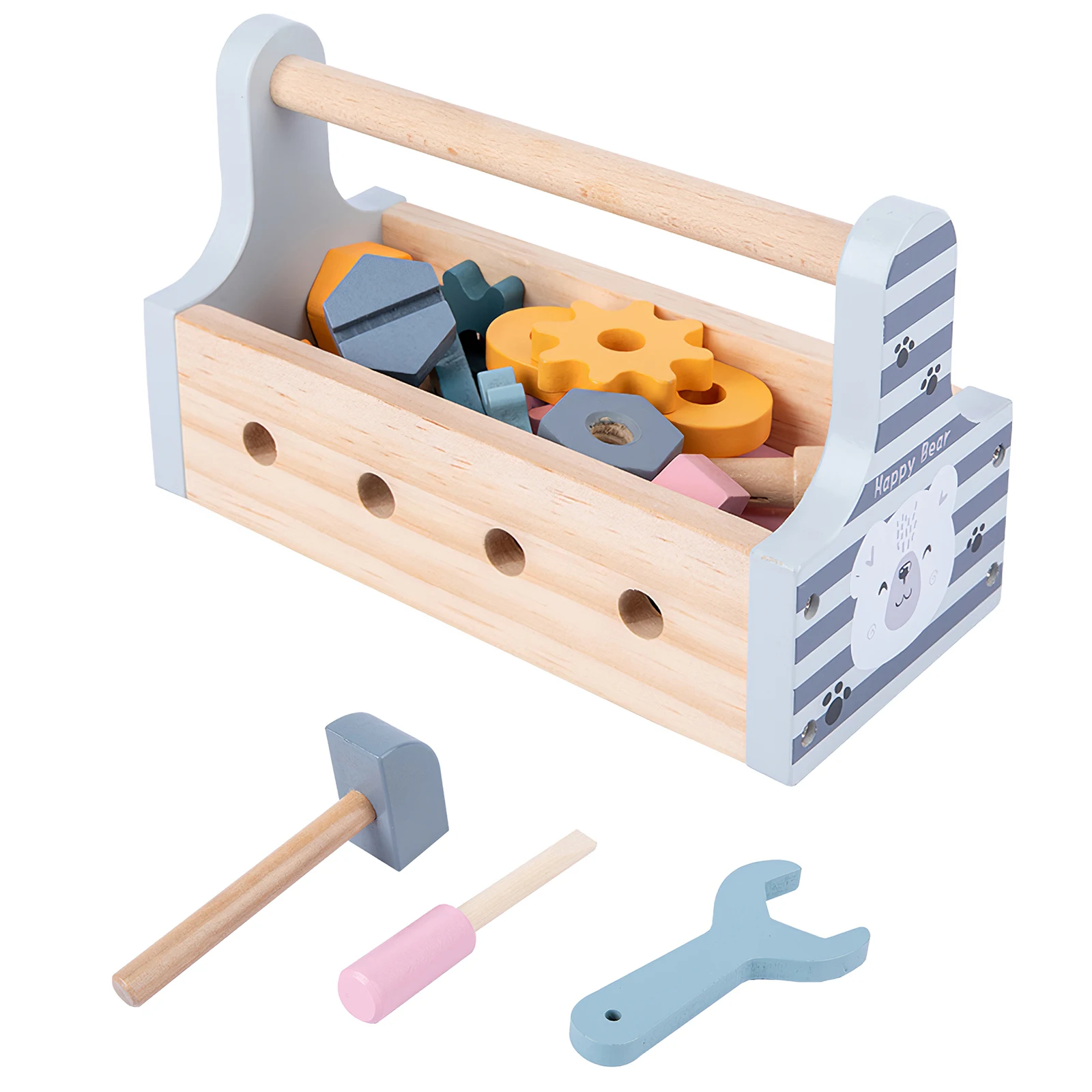 

Wooden Kids Toolbox Toy Pretend Game Puzzle Montessori Disassembly Set Simulation Multifunctional Repair Carpenter Tool Boy Gift
